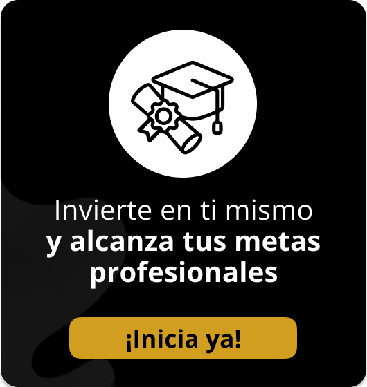 Banner cuadrado negro con ícono académico, texto promocional y botón amarillo para aprender ciberseguridad.