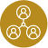 Ícono dorado de tres personas conectadas en red que representa capacitación en ciberseguridad.
