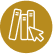 Ícono dorado de libros con cursor que representa un curso de hacking ético.