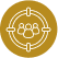 Ícono dorado de grupo de personas dentro de una mira que representa seguridad de la información.